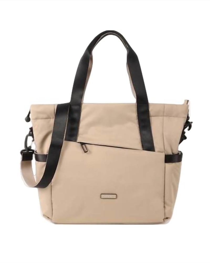 Front of a size O/S Galactic Shoulder Bag/Tote In Stone Beige in Stone Beige by Hedgren. | dia_product_style_image_id:354003
